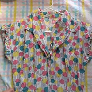 1950s Vintage Housedress With Bright Polka Dots M